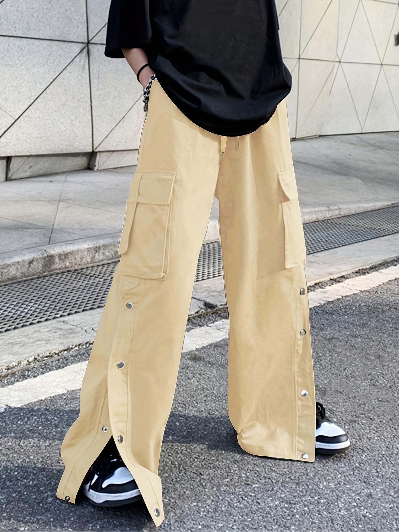 Pantalones Cargo de mezclilla para mujer, peto de mezclilla con diseño de  cinta pesada, moda Retro lavada con personalidad, pantalones casuales Y2k