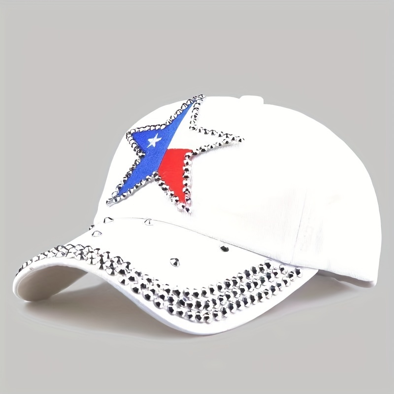 Pentagram Patch Denim Baseball Cap Rhinestone Hip Hop Distressed Dad Hat
