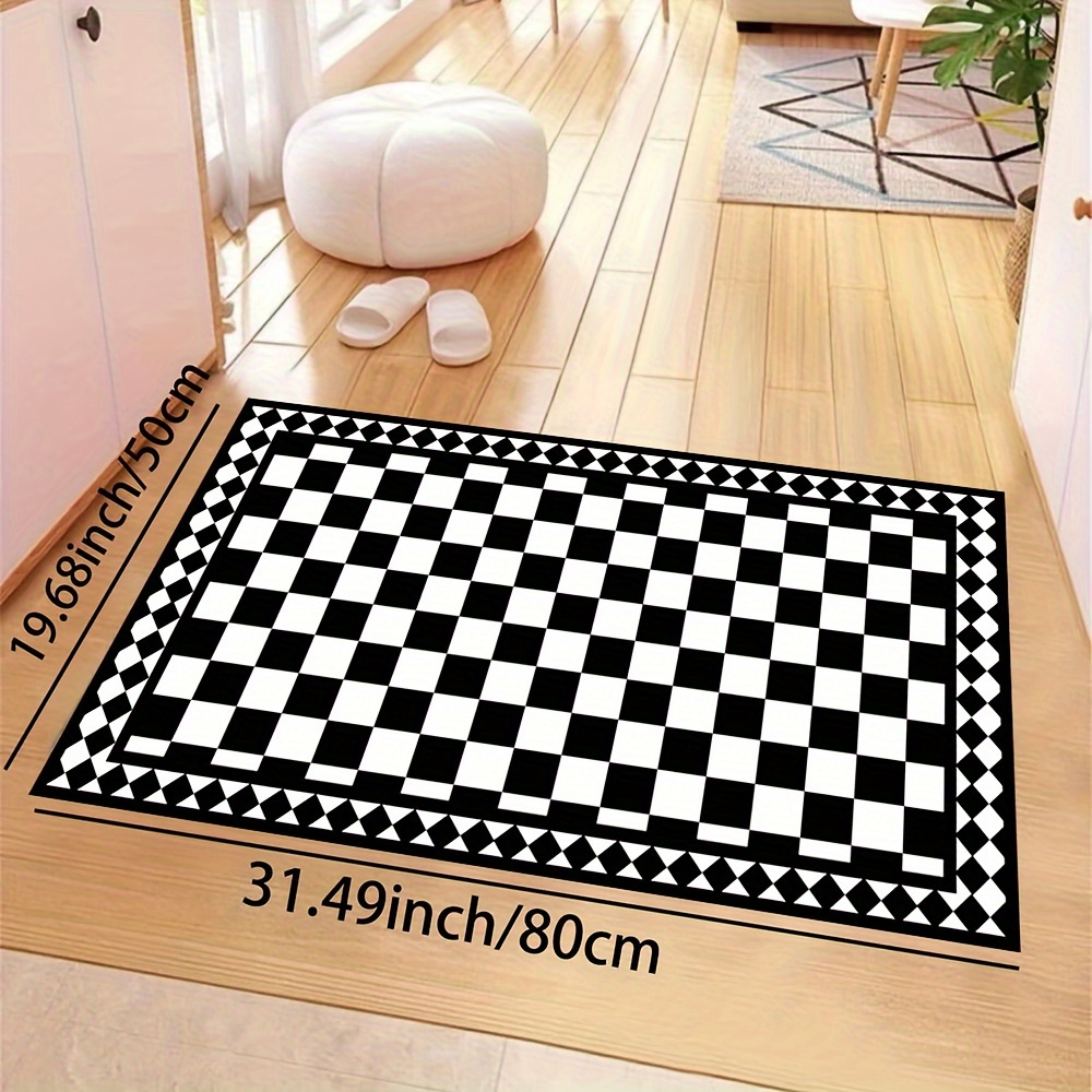 Black And White Checkered Pattern Area Rug Machine Washable - Temu