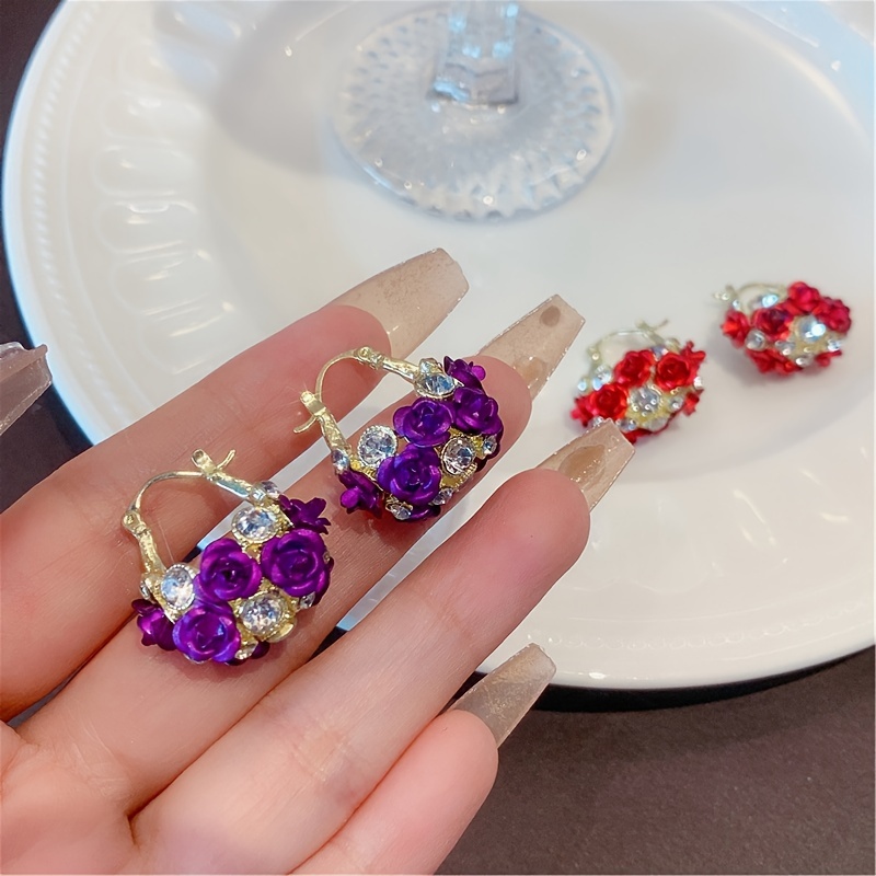 exquisite hoop earrings zinc alloy jewelry embellished with colorful flower zircon elegant luxury style for women vocation party wear 7