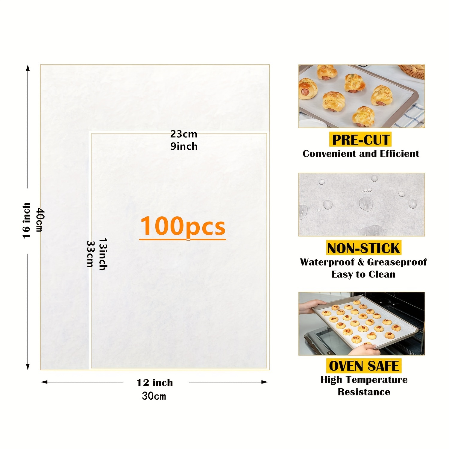 100pcs White Parchment Paper Sheets, Precut Parchment Baking Paper