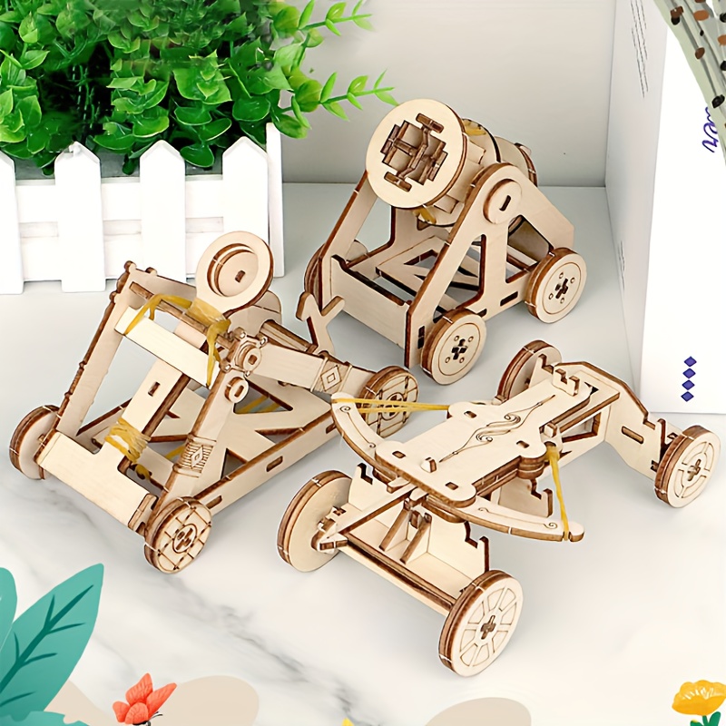3D Wooden Puzzles DIY Model Kits Catapult Targeting Woodworking kit  Interactive Games Birthday Gift
