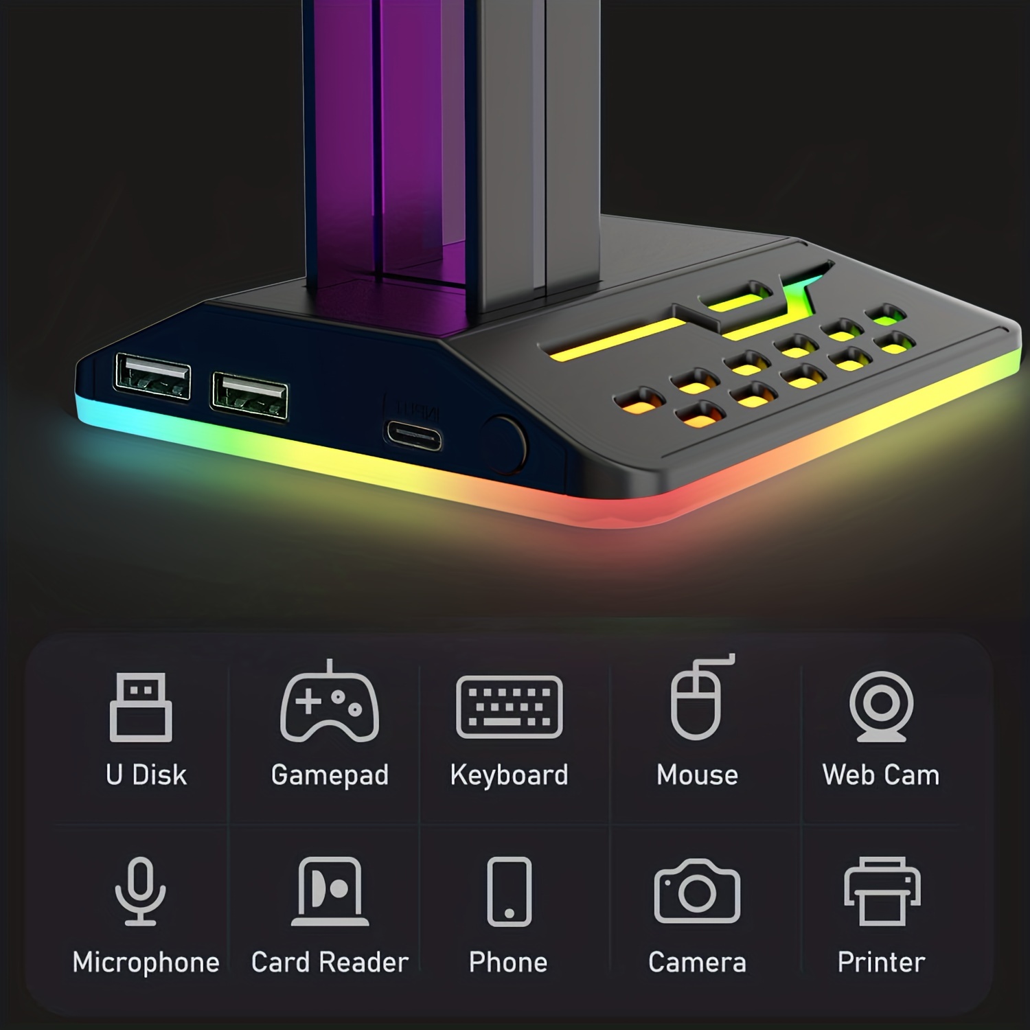 Soporte para Audifonos Gaming Redragon HA300 Scepter Pro RGB Negro