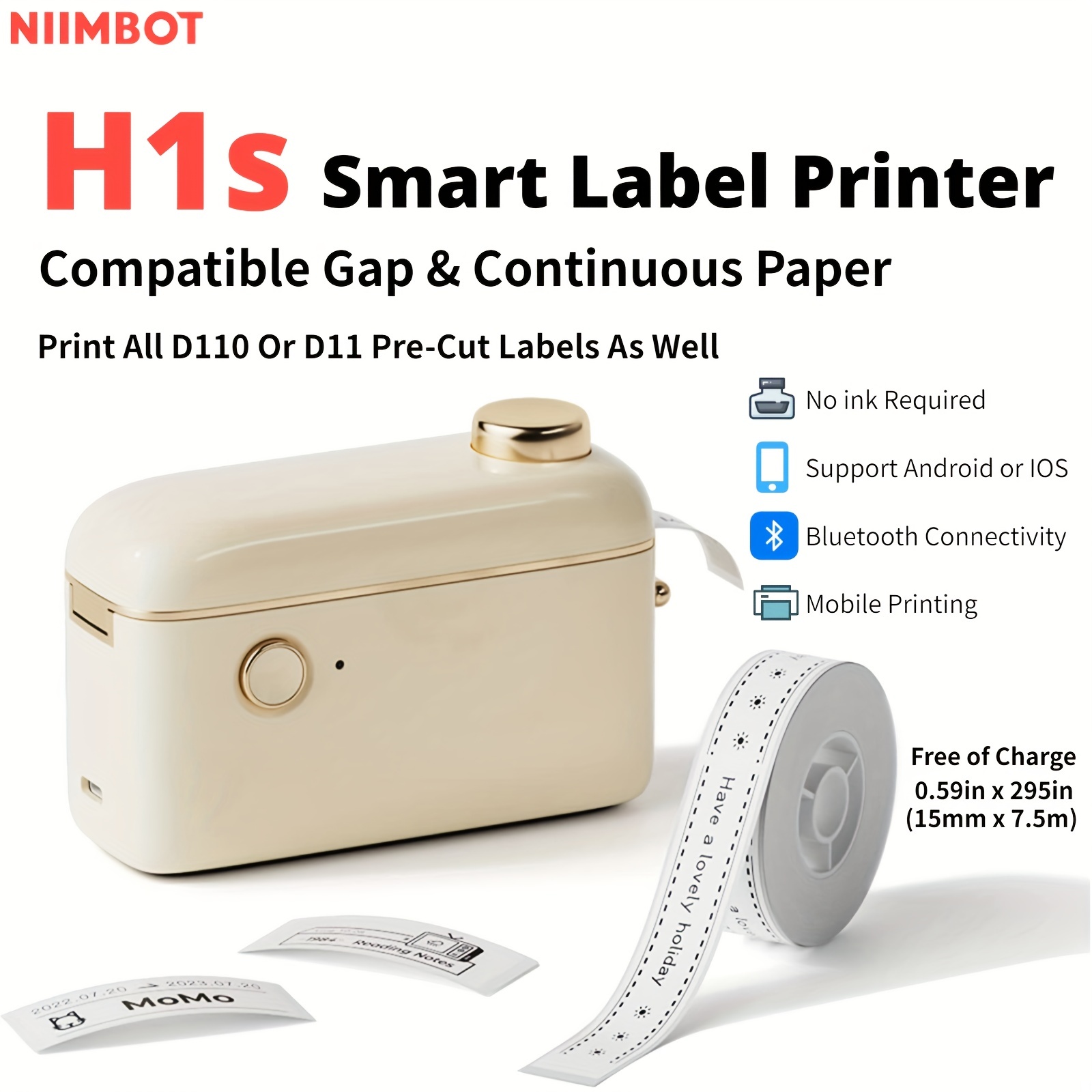 NIIMBOT B1 Label Maker Machine with Tape, Thermal Label Printer Easy to Use  for Office, Home, Business, 2 Inch Label Maker with 2'' x1.18