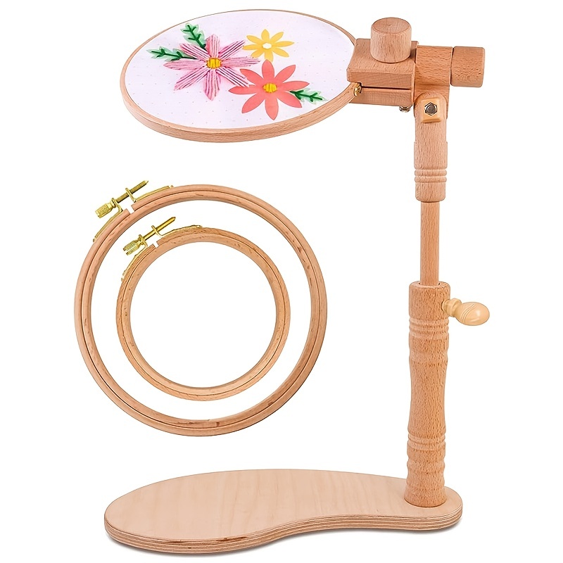 3/4Pcs Adjustable Portable Wooden Embroidery Hoop Stand Handmade Cross  Stitch Hoop Set Embroidery Ring Frame Embroidery Tools - AliExpress