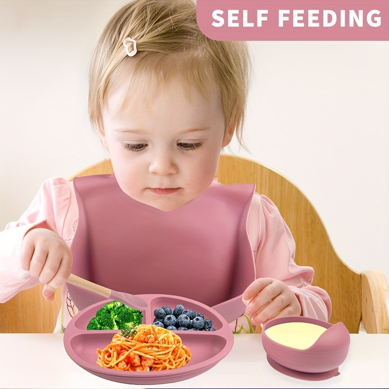 Baby Feeding Set Silicone Bowl Spoon fork baby Silicone - Temu