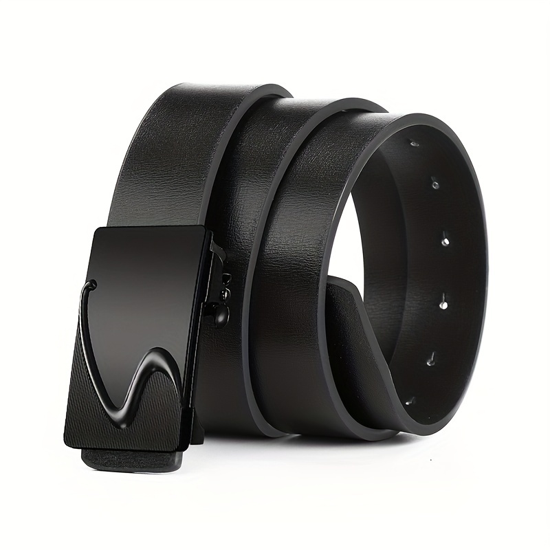 Men's Smooth Buckle PU Leather Belt for Business Travel