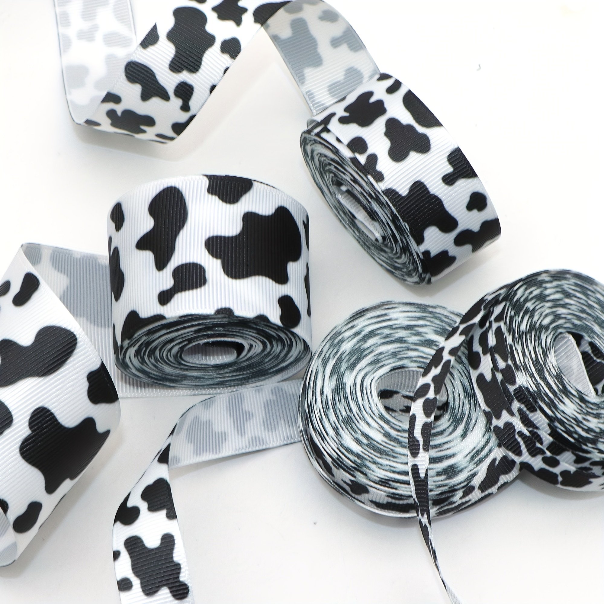 5 Yards Cow Printed Grosgrain Ribbon Set Black And White Cow - Temu