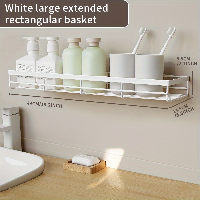 1pc, self-adhesive perforation-free bathroom storage shelf, wall-mounted  storage shelf, shower flower basket rack, kitchen hollow storage device