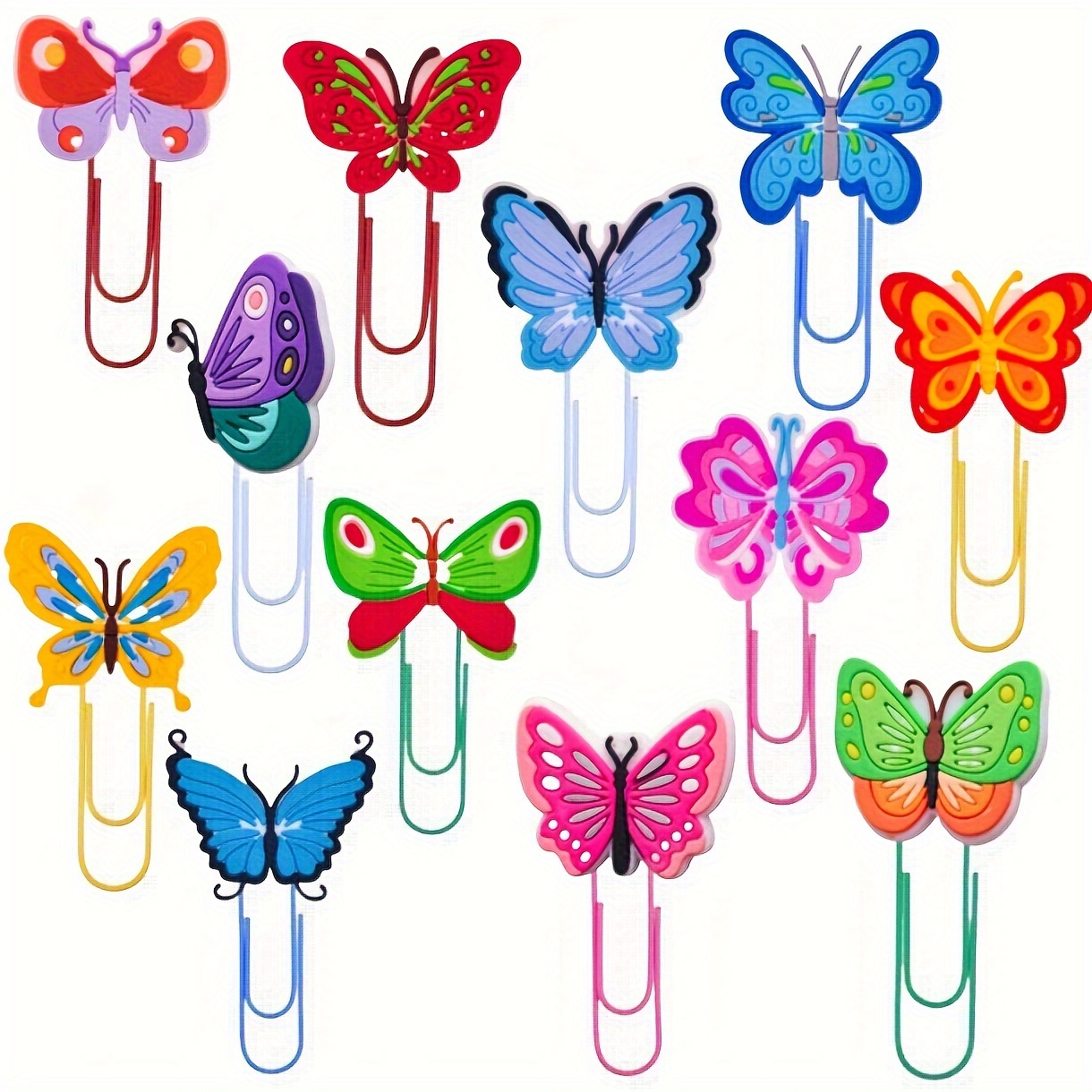 

12pcs Cute Cartoon Butterfly Paper Clips Office Supplies Accessories Bookmark Pliers Desk Stationery School Books File Page Markers Welcome Gift