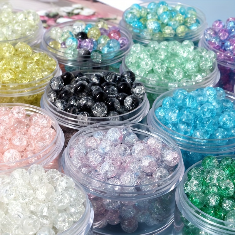 Ice Cracked Glitter Glass Round Loose Beads Diy Beaded - Temu