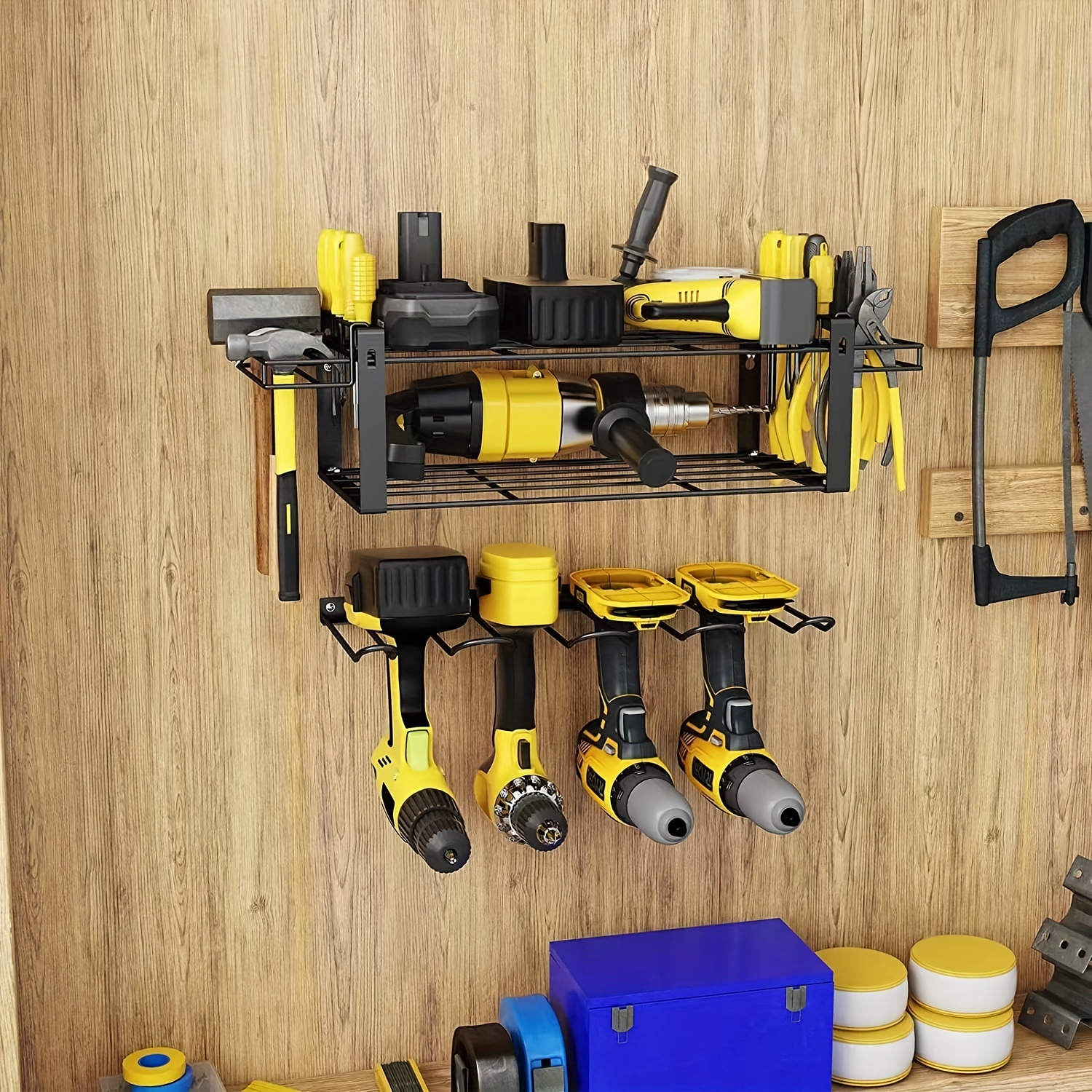 Étagère flottante et organisateur d'outils robuste pour le rangement mural  de garage pour outils portatifs et électriques, ensemble d'organisateur