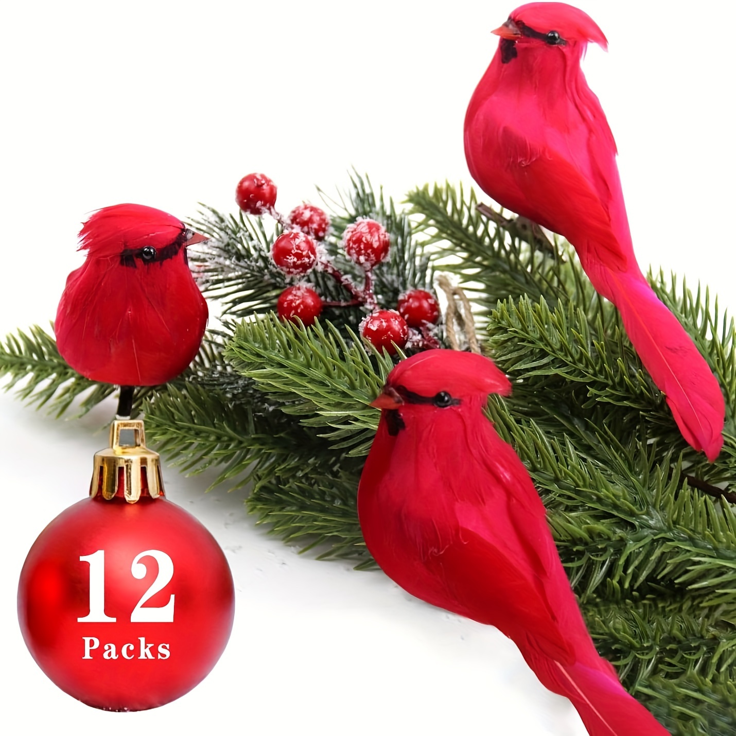 40” Iced Twig Christmas Sprays - Cardinal Christmas Sprays