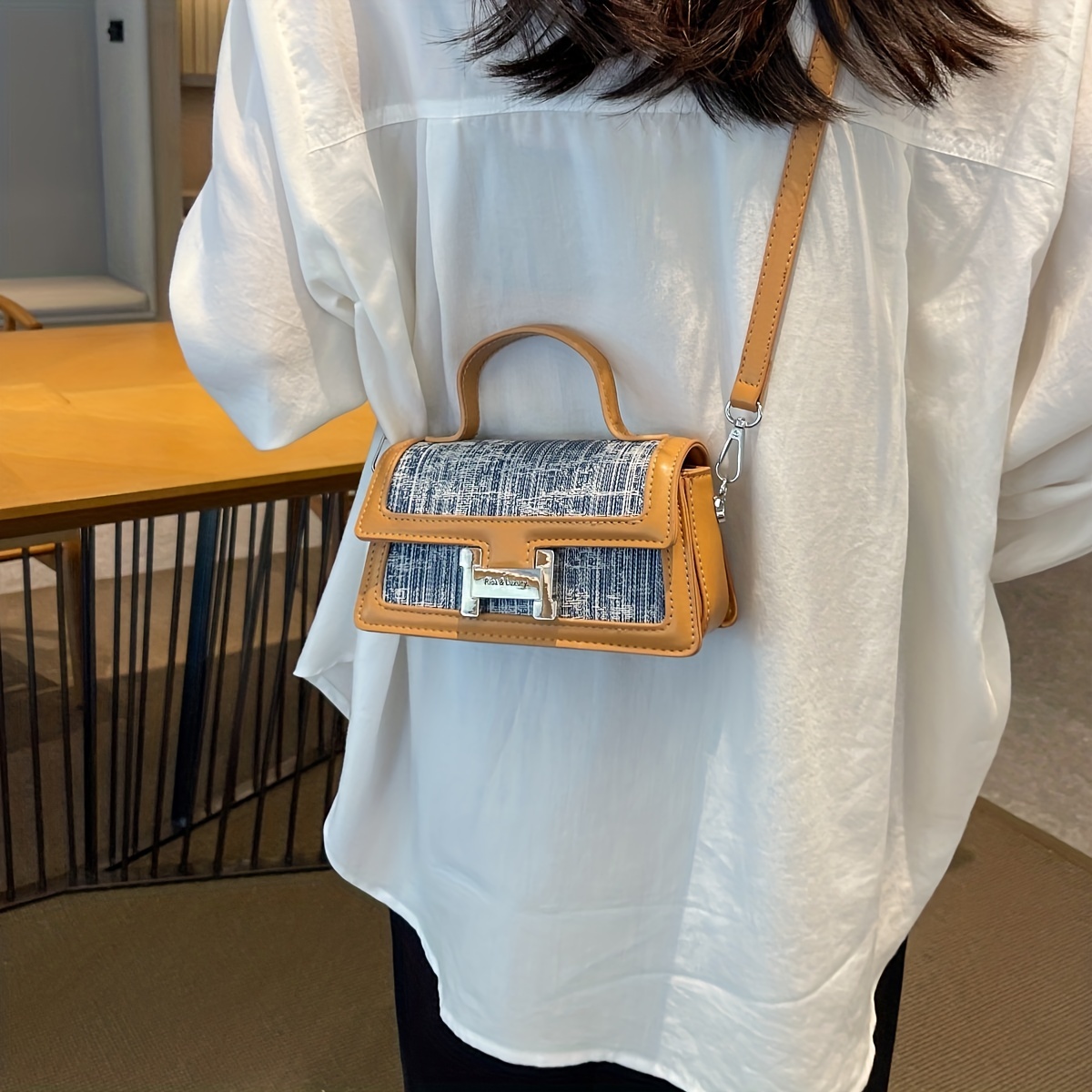 Mini Stitching Satchel Crossbody Bag PU Leather Textured Bag Purse