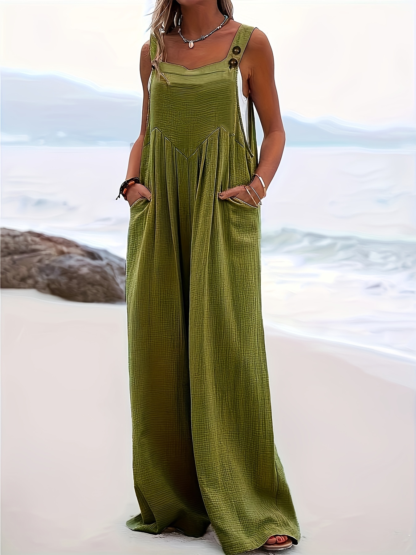 Solid Color Ribbed Jumpsuit Round Neck Sleeveless Sports - Temu
