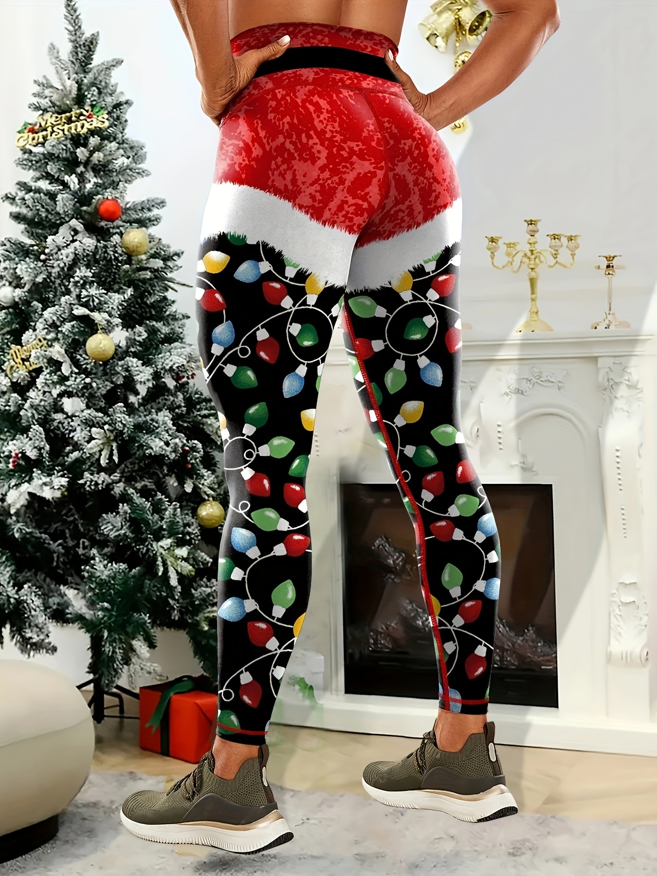 zanvin Women's Christmas Workout Leggings High Waist Santa Cute Yoga Pants  Stretchy Tights Lift Xmas Christmas Costume Gym,Black,L