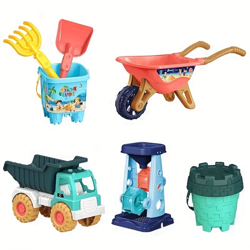 Kids Beach Toy Set with Shovel, Barrel, Cart & Hourglass