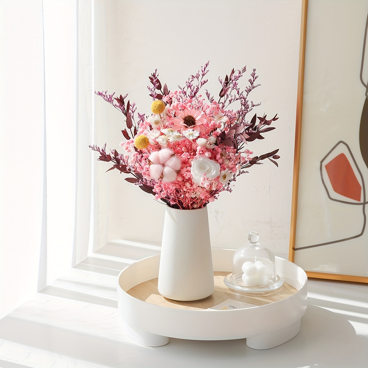 Decoración floral de flores secas naturales, combinación de ramo de flores  secas artificiales con jarrón adecuado para decoración de arreglos florales