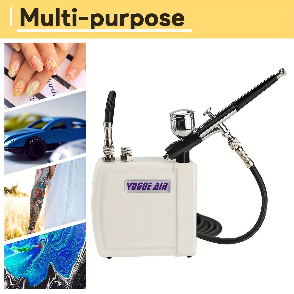 Master Airbrush Multi-Purpose Airbrush Kit with Mini Compressor, Dual-Action Gravity Feed airbrush. Air Hose and 8 Color Tattoo Paint Set