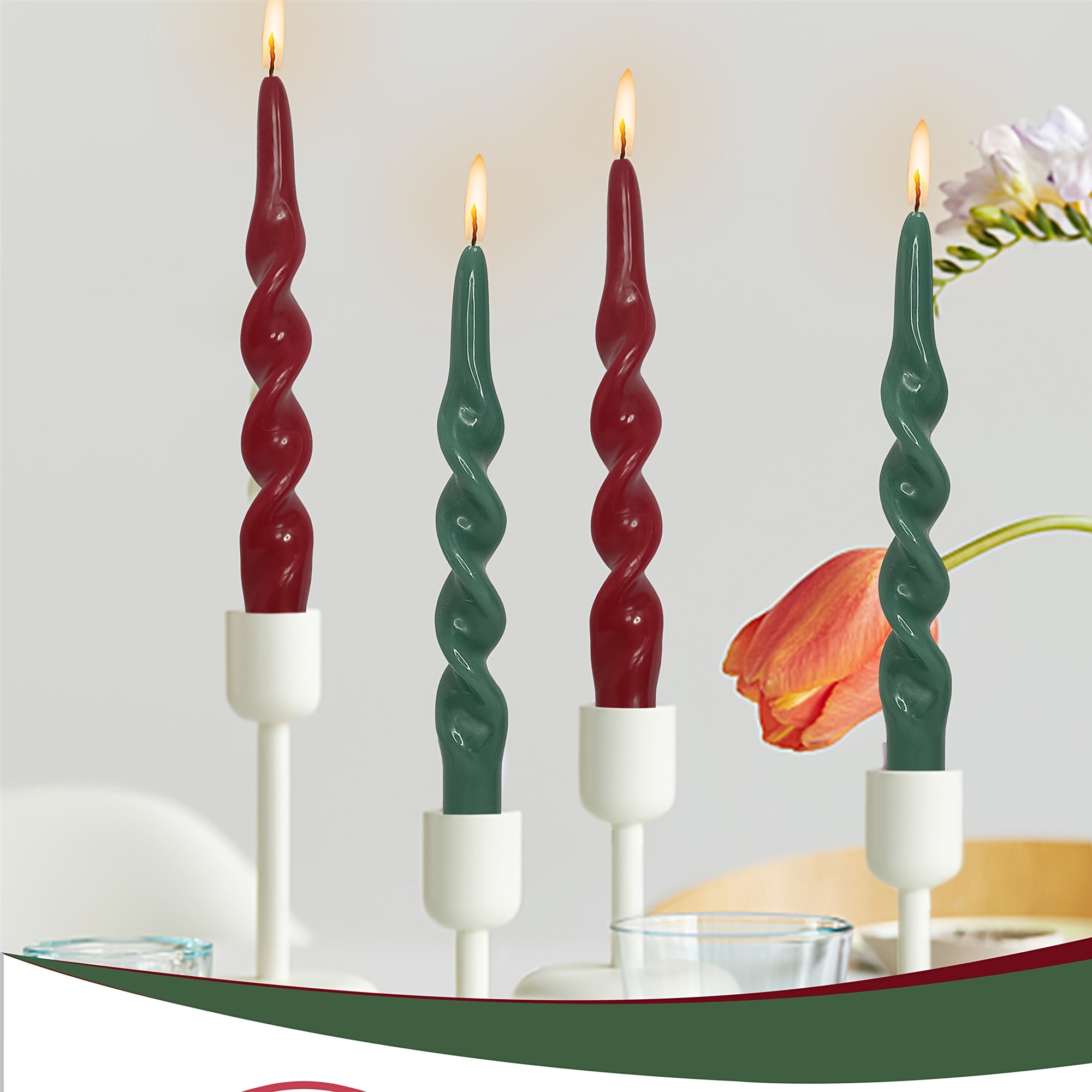 4 Pack Multi Color Spiral Taper Candles Unscented Twist Dinner Candlesticks  7.5