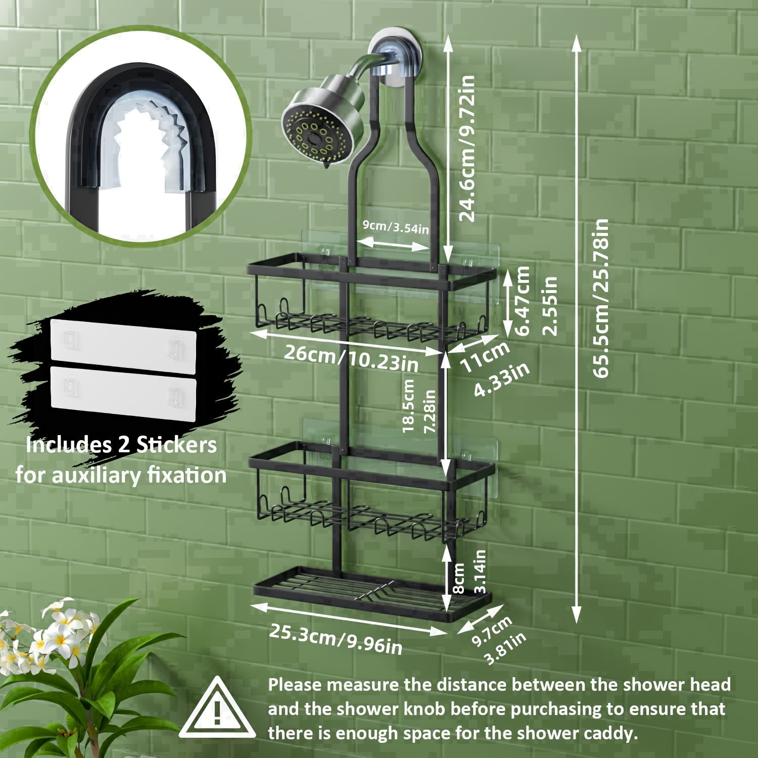 1pc Bathroom Hanging Shower Caddy, Over Shower Head Organizer, Rustproof  Shower Organizer With Hooks And Adhesives, Anti-Swing Over The Shower Head  Ca