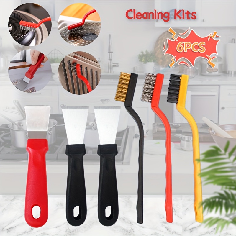 5pcs/set Cleaning Tools Kitchen Cleaning Brush Gas Stove Cleaning Brush Oil  Dirt Cleaning Shovel Wire Brush Clearance Range Hood Cleaning Tool