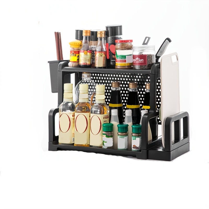 1pc Kitchen Multi-layer Tabletop Storage Rack For Spice Bottles, Knife  Block, Under Counter Organizer