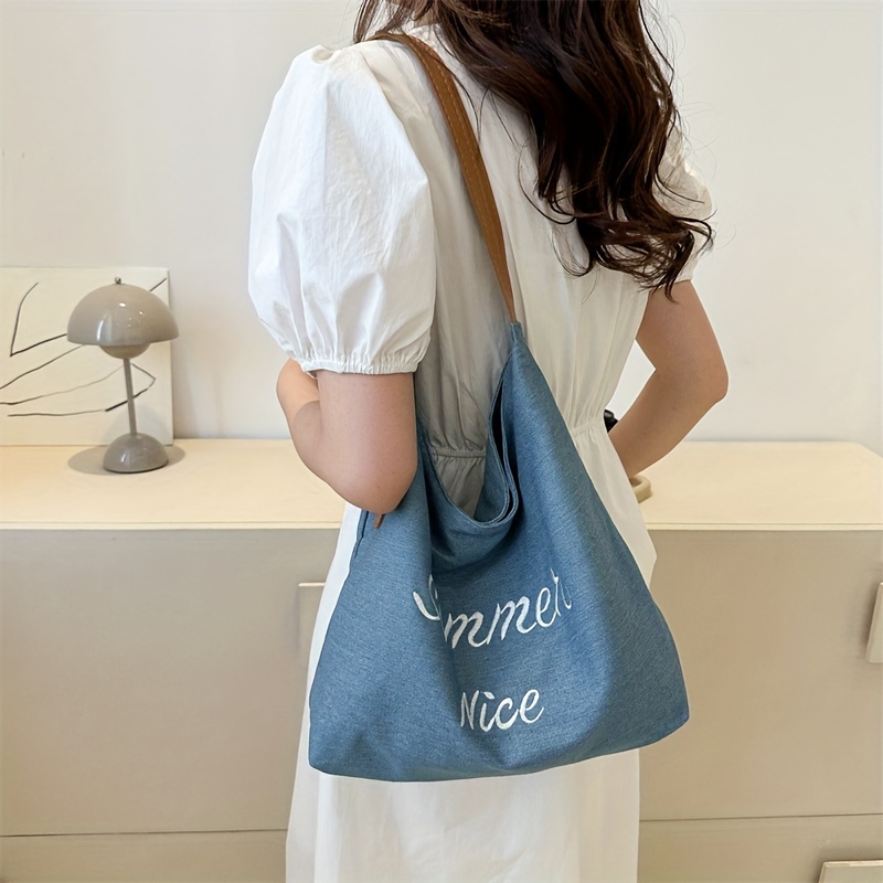 Casual Canvas Shoulder Hobo Bag, Letter Pattern Crossbody Bag, All-match  Retro Messenger Bag - Temu