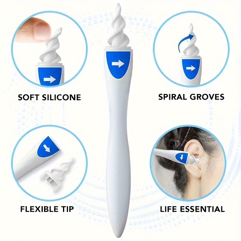 Soft Silicone Ear Wax Remover Tool with 16 Replacement Heads - Easy to Use