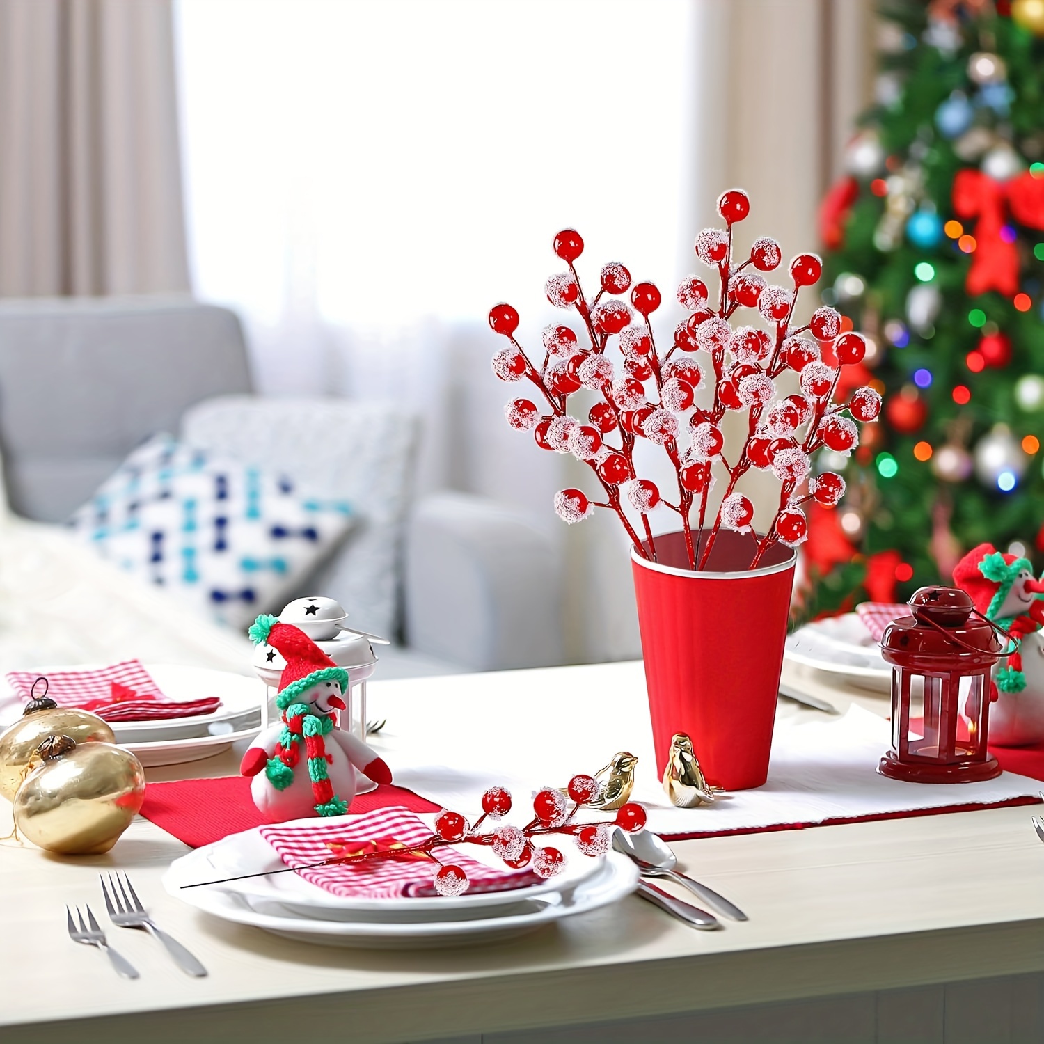 Snow Frosted Artificial Red Berry Stems Snowy Christmas - Temu