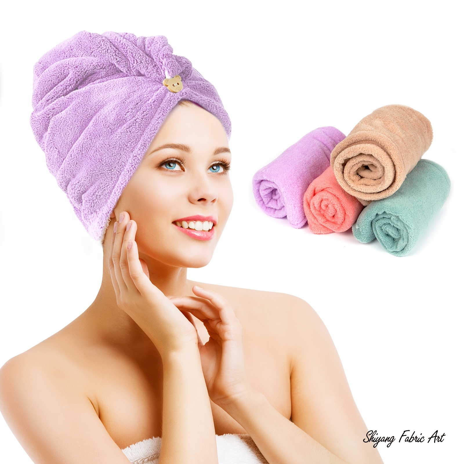Hair Towel Button Super Absorbent Hair Towel Wrap Curly Hair - Temu