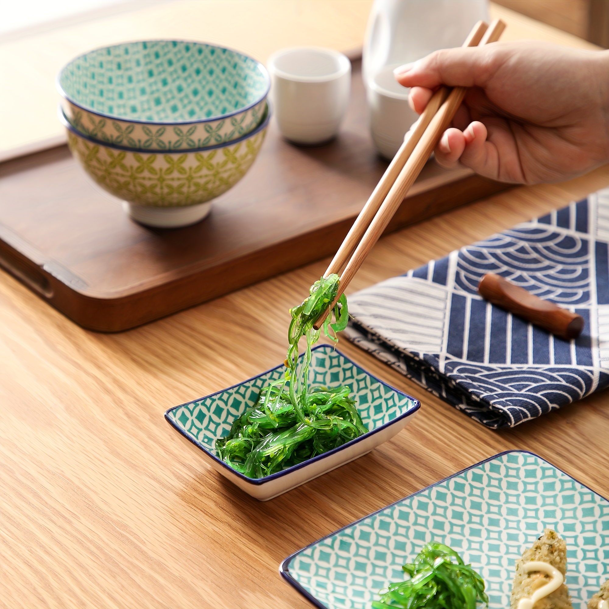 8 Pcs Japanese Style Ceramic Blue Sushi Serving Set, Porcelain Sushi Plate  Set For 2, Including Sushi Platters | Sushi Bowls | Dip Bowls | Chopsticks