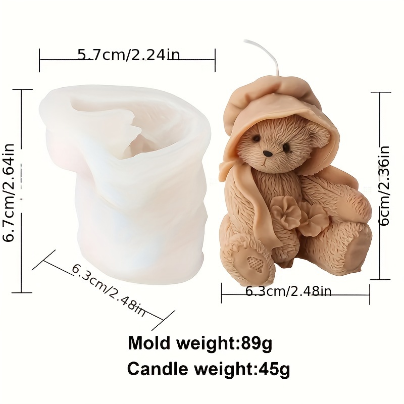 TEMU 1pc Silicone Mold, 3d Bear With Hat Shaped Fondant Chocolate Biscuit Mold, Cake Decoration Mold, Soap Scented Candles Gypsum Mold, Kitchen