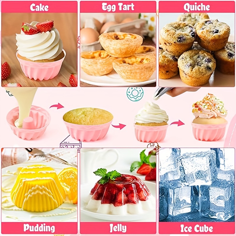 Silicone Muffin Cups Fluted Tube Cake Cups Reusable Cupcake - Temu