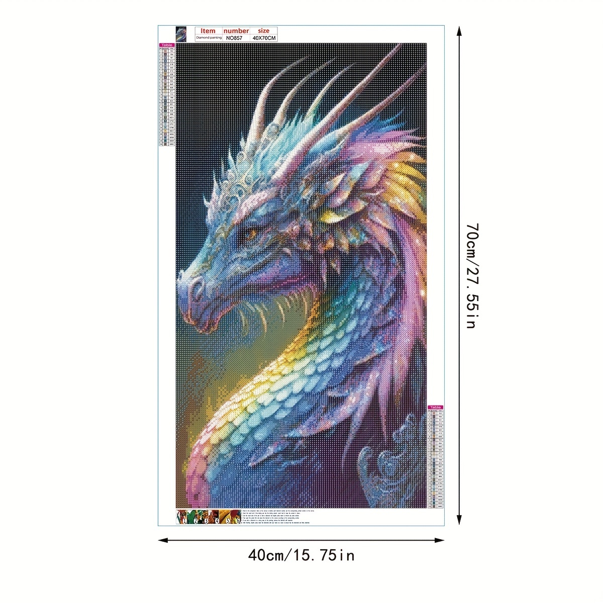 1pc Large Size 40*70cm/15.75inx27.55in Frameless DIY 5D Diamond Painting Dragon Diamond Painting Full Diamond Diamond Painting Art Embroidery Cross Stitch Painting Diamond Painting Art Craft Wall Decoration