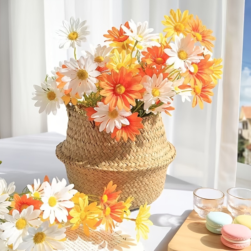 4 Pack | 11 Cream Artificial Daisy Flower Bushes Silk Flower Bouquet