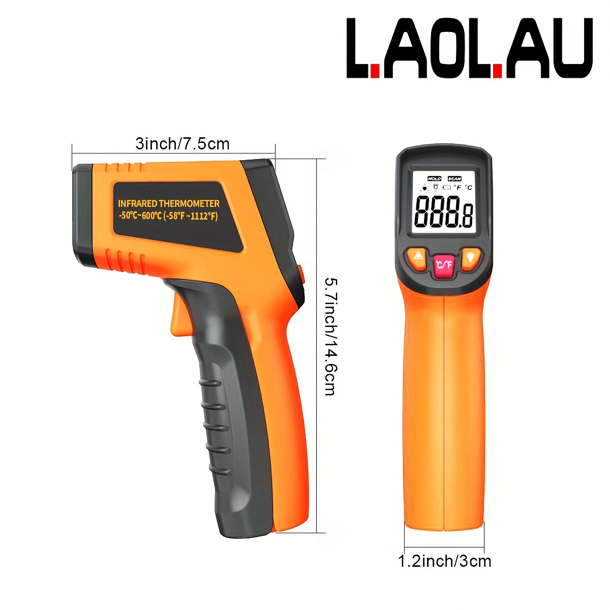 Infrared Thermometer Gun, Handheld Heat Temperature Gun For Cooking Tester,  Pizza Oven, Grill & Engine - Laser Surface Temp Reader -58F To 1112F - NOT  For Humans