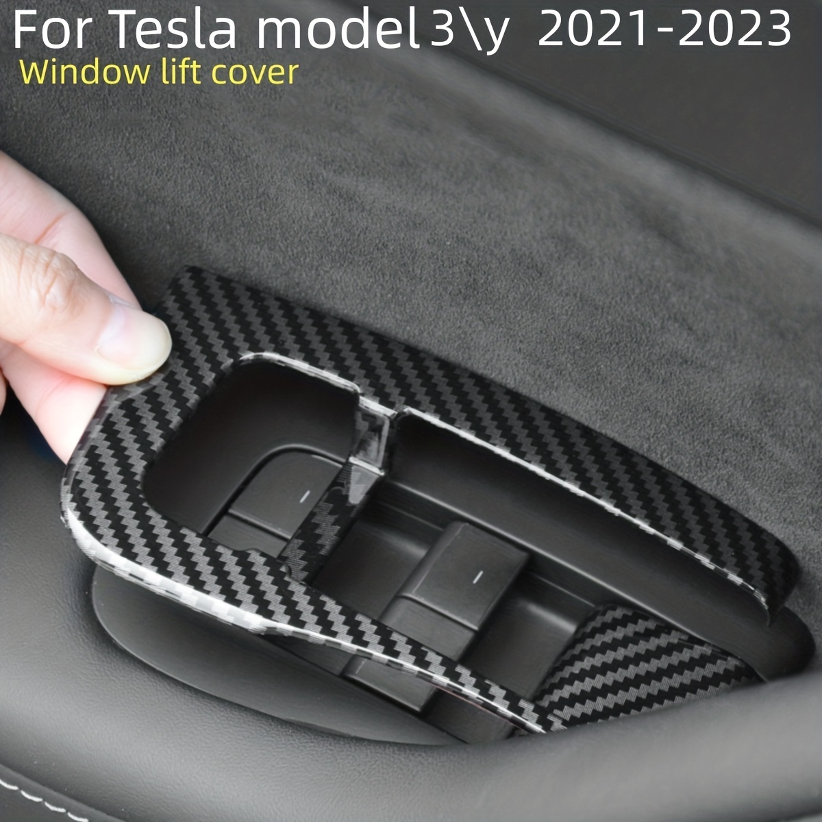 4 Stück Für Modell 3 Y Modell 2021–2023 Armlehne Türgriff  Fensterheber-Schalter-Tastenabdeckung Kohlefasermuster  ABS-Panel-Rahmen-Aufkleber-Abdeckung