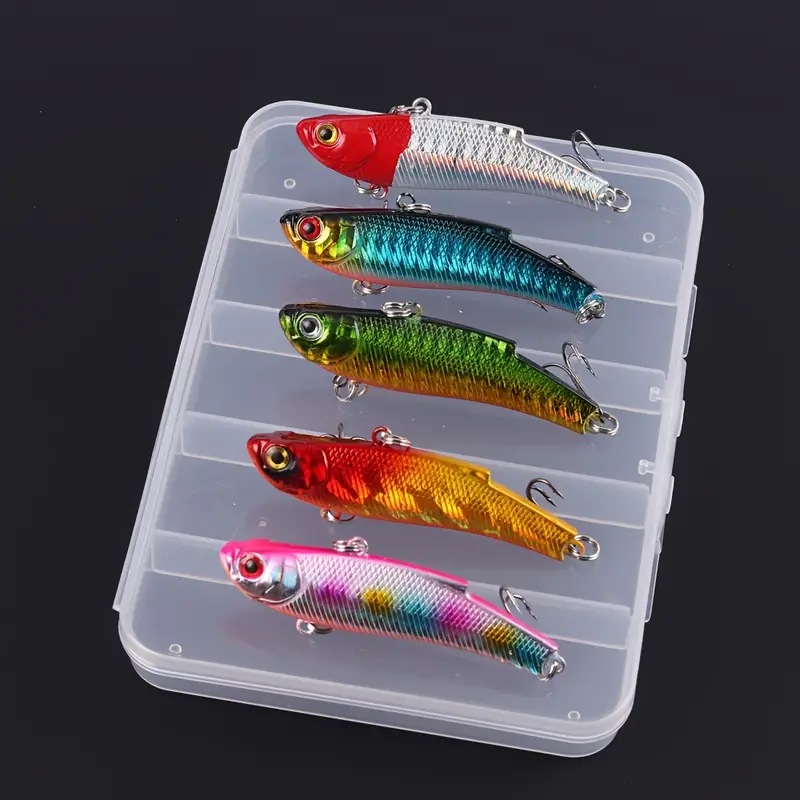 5pcs VIB Fishing Lures, Sinking Hard Lures For Bass Redfish Trout Walleye,  Fishing Tackle For Saltwater Freshwater (Random Eye Color)