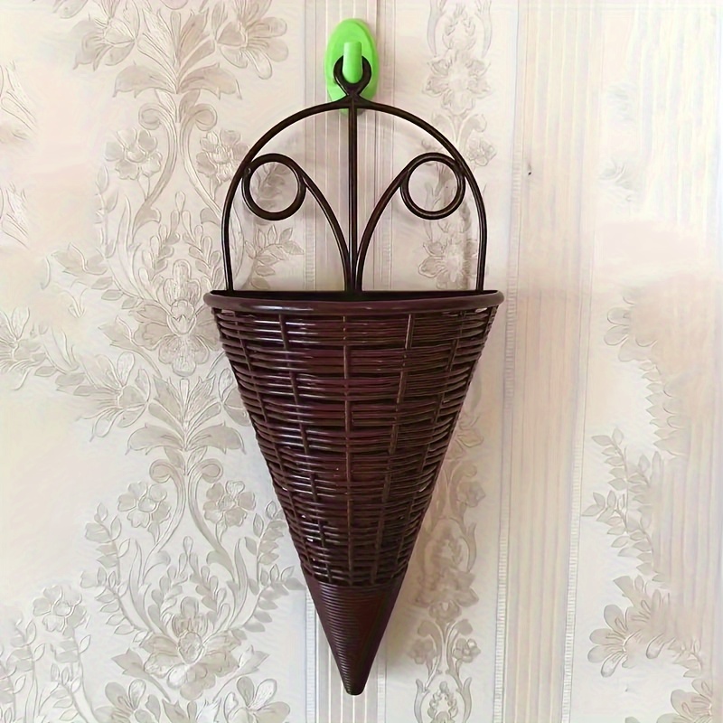 

Creative Plastic Imitation Rattan Woven Wall Hanging Flower Basket, Elegant Natural Home Decors