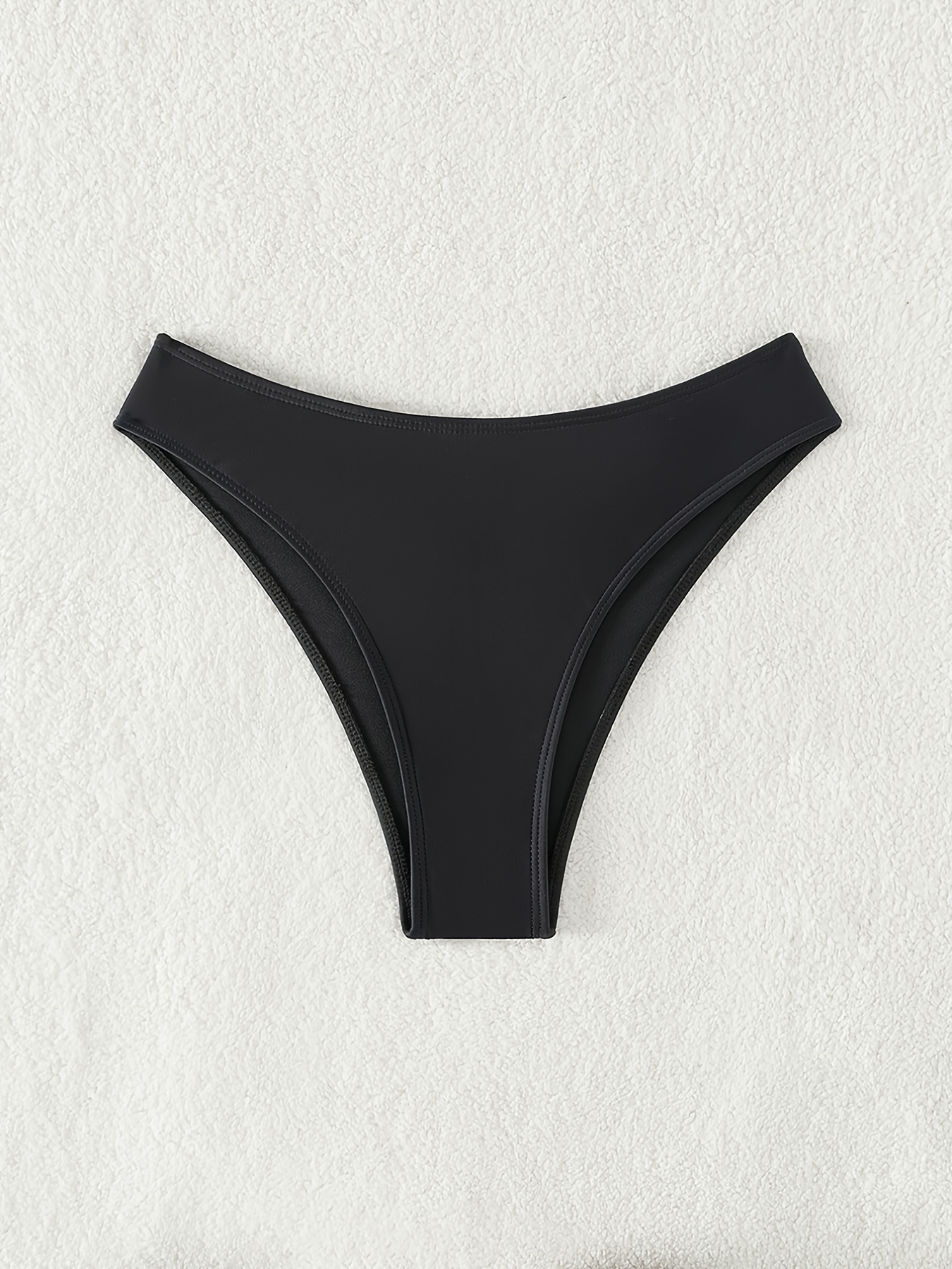 Ruched Solid Black Bikini Bottoms High Cut Stretchy Sexy Temu