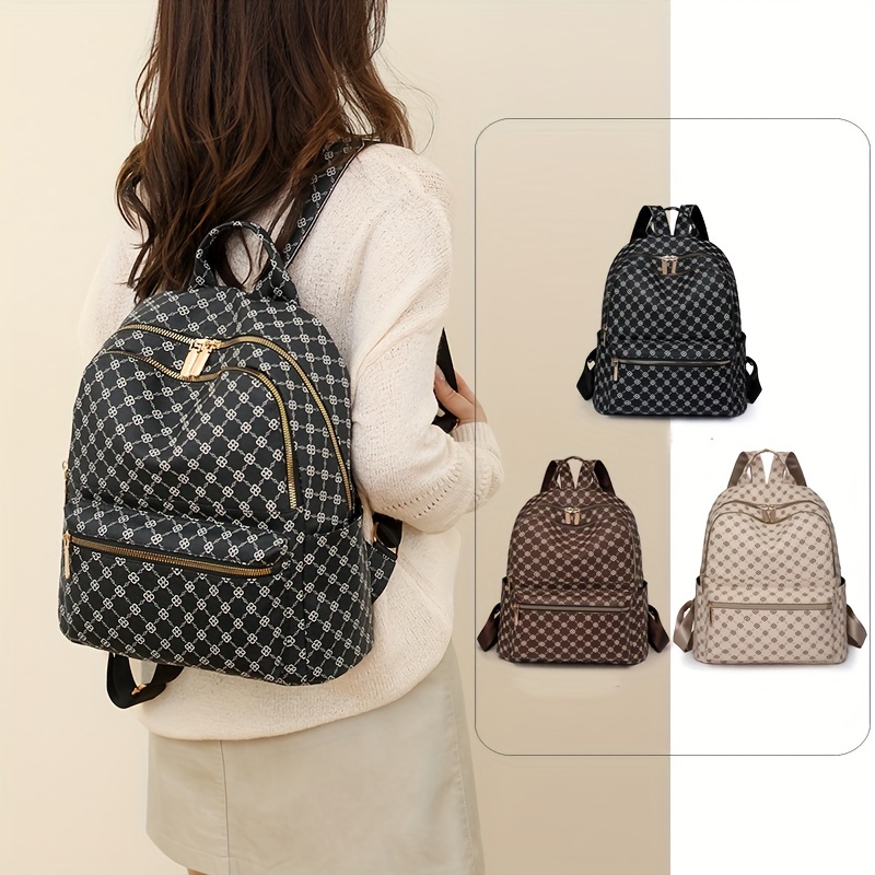 Women's Geometric Pattern Backpack, Metal Decor Zipper Shoulder Bag For  Work & Outdoor - Temu