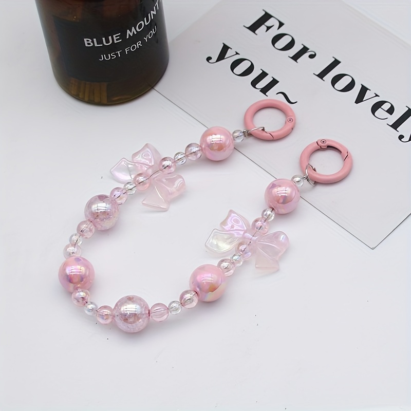 Cute Crystal Fashion Wristlet Straps Keyring Faux Pearl - Temu