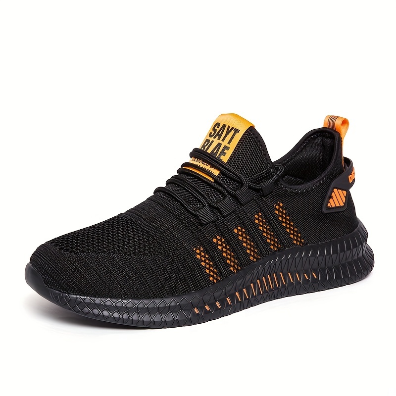 

Men's Trendy Breathable Knit Striped Walking Shoes, Casual Outdoor Comfortable Lace-up Sneakers