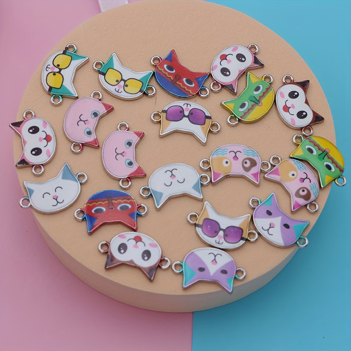 DIY Accessories 6pcs Silver Plated Enamel Colorful Cat Charm for Jewelry Making Bracelet Necklace Craft,Temu