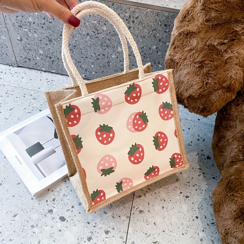 Kawaii Strawberry Pattern Tote Bag, Large Capacity Shoulder Bag For Work,  Cute Zipper Travel Bag - Temu