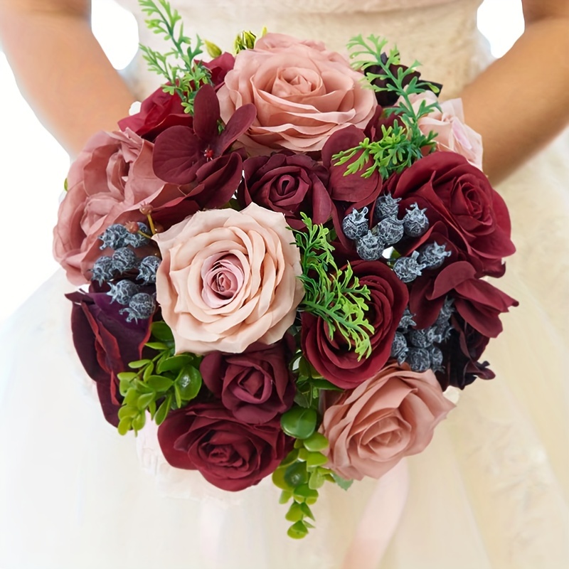 Artificial flowers, Dusty rose and burgundy flower, Fake wedding flowers