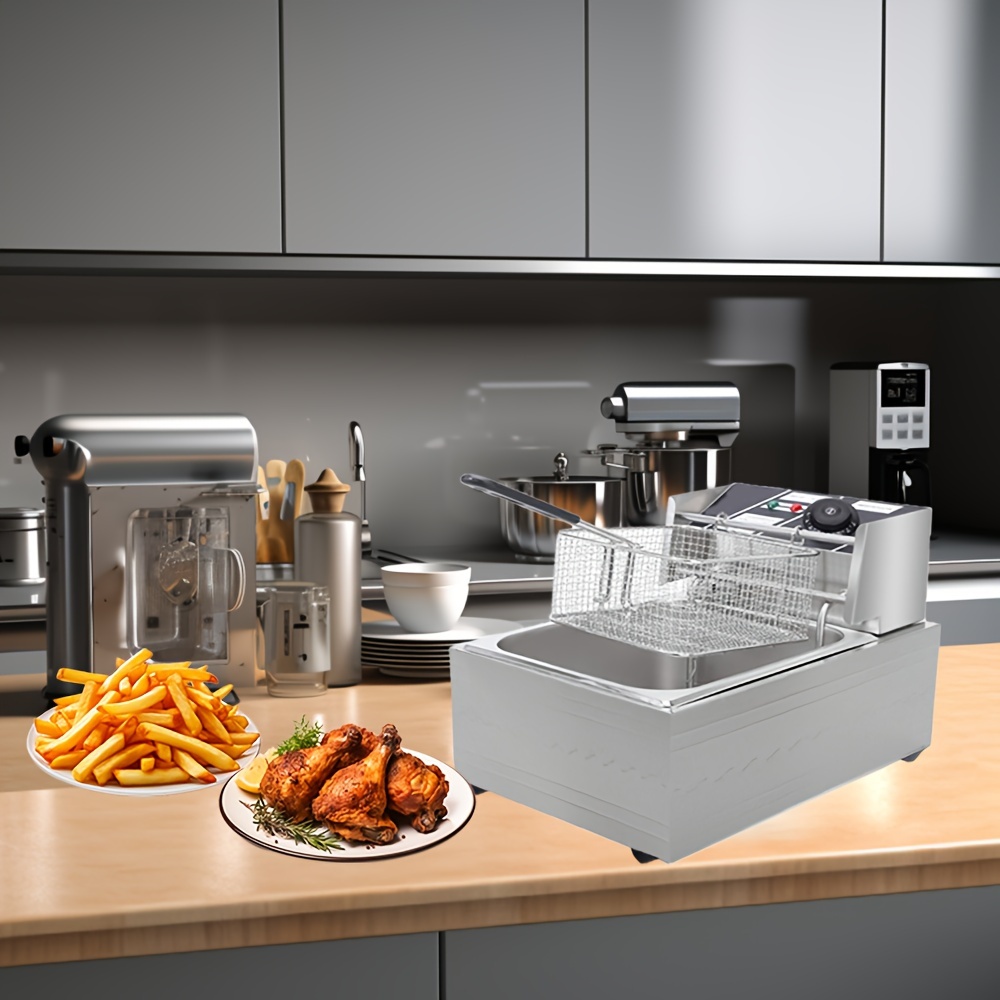 Electric Deep Fryer With Basket And Lid Countertop Kitchen - Temu