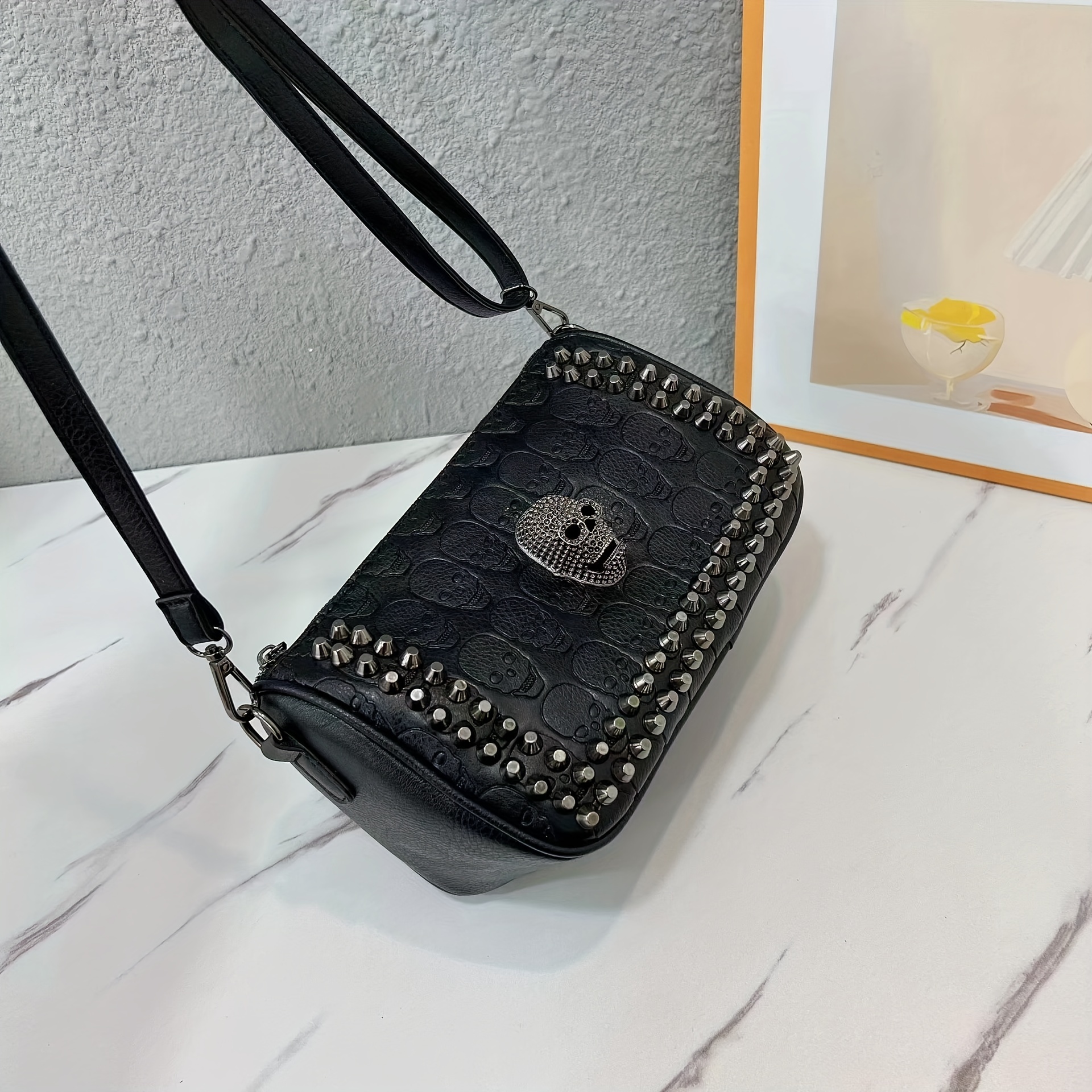 Studded Shoulder Bag for Women Leather Punk Style Rock Rivet Crossbody Bag  Handbag with Chain Wallet Purse for Girls