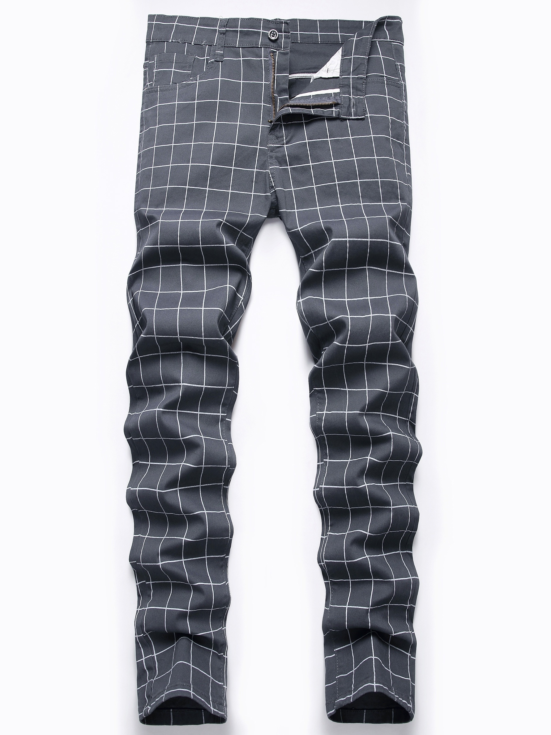 Slim Fit Plaid Slacks Men's Casual Vintage Style Slightly - Temu